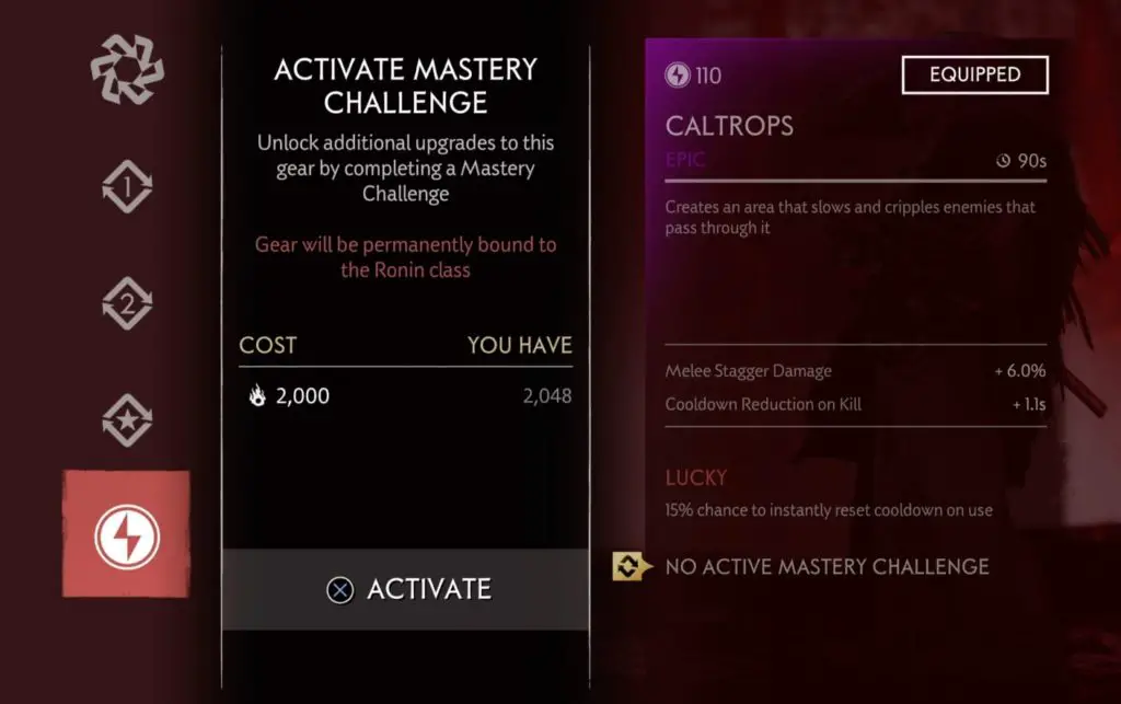gear item mastery activation