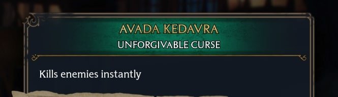 avada kedavra description in hogwarts legacy