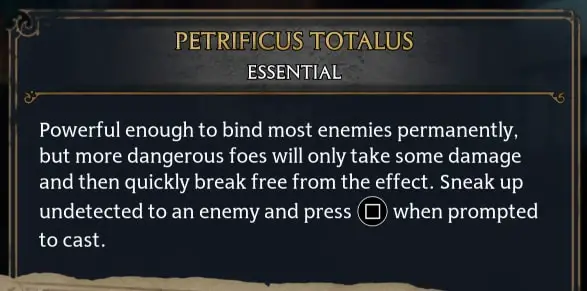 petrificus totalus description in hogwarts legacy